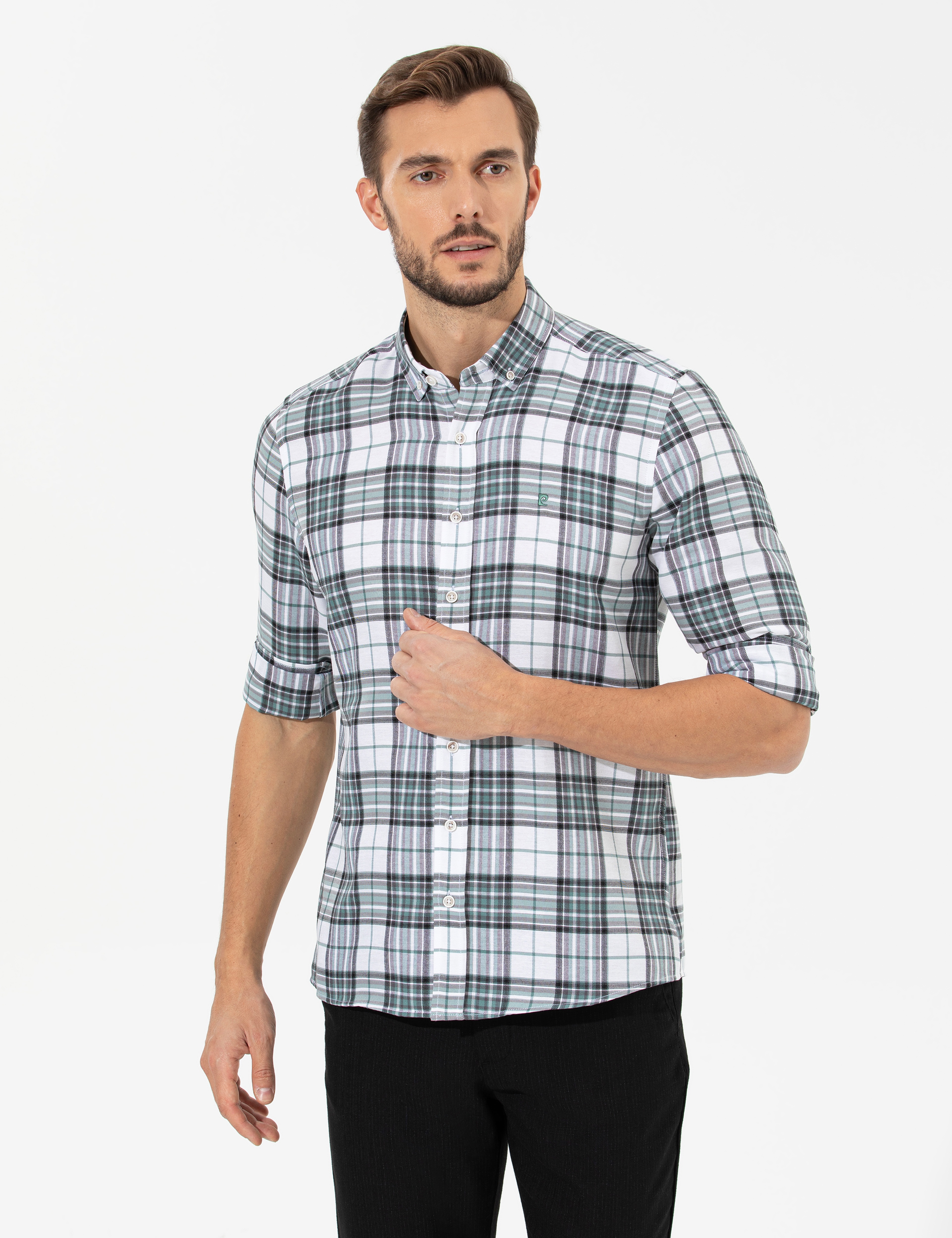 Su Yeşili Slim Fit Uzun Kollu Gömlek - Image 1