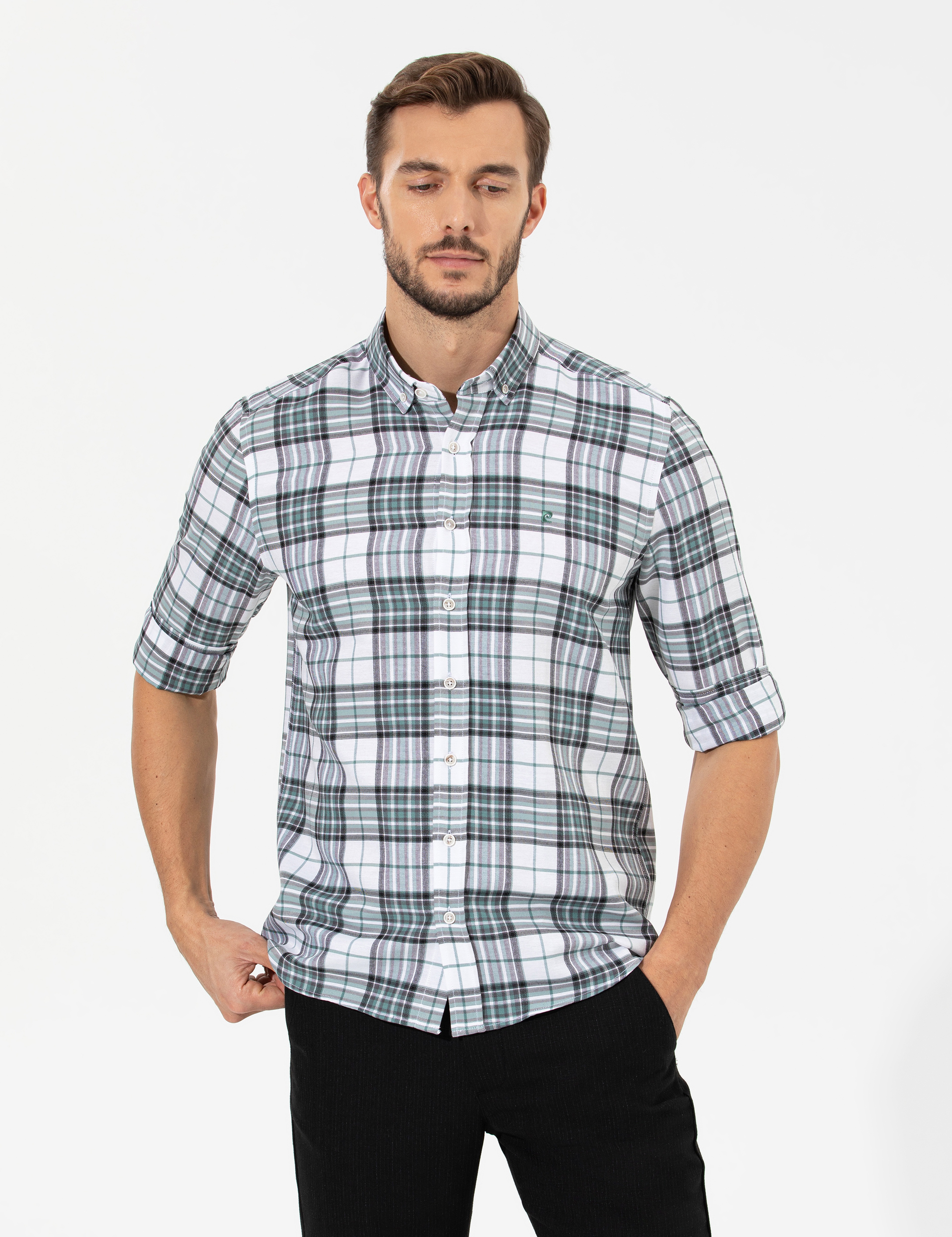 Su Yeşili Slim Fit Uzun Kollu Gömlek - Image 3