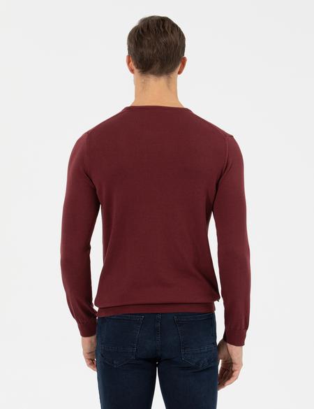Bordo Slim Fit Bisiklet Yaka Basic Triko Kazak - 50258993038