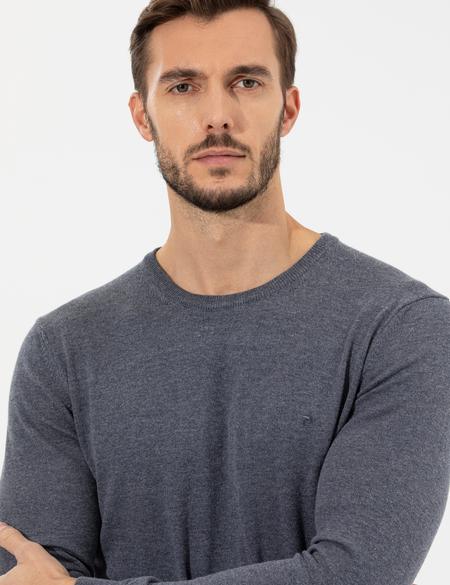 Gri Melanj Slim Fit Bisiklet Yaka Basic Triko Kazak - 50258993058