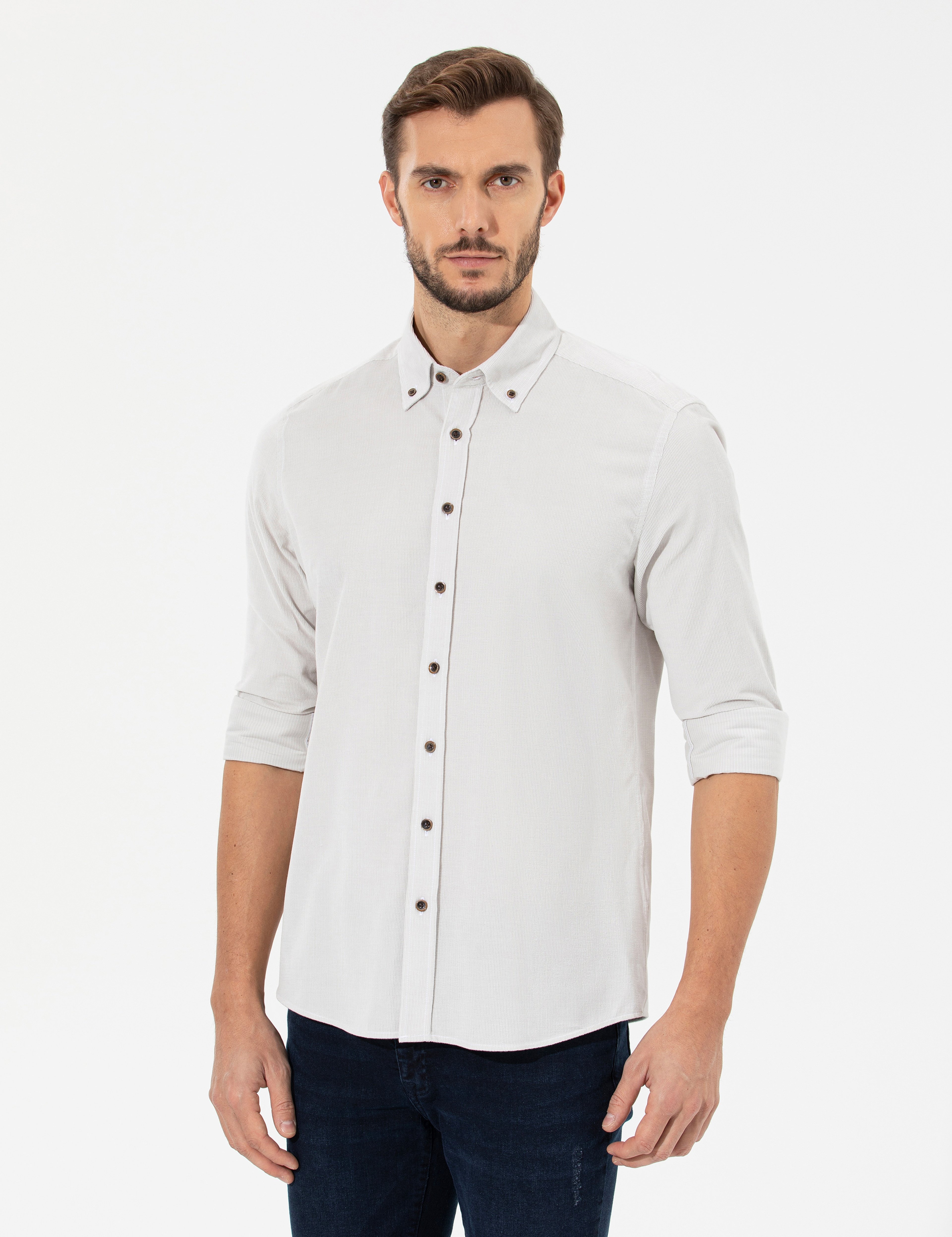 Bej Regular Fit Uzun Kollu Gömlek - Image 3