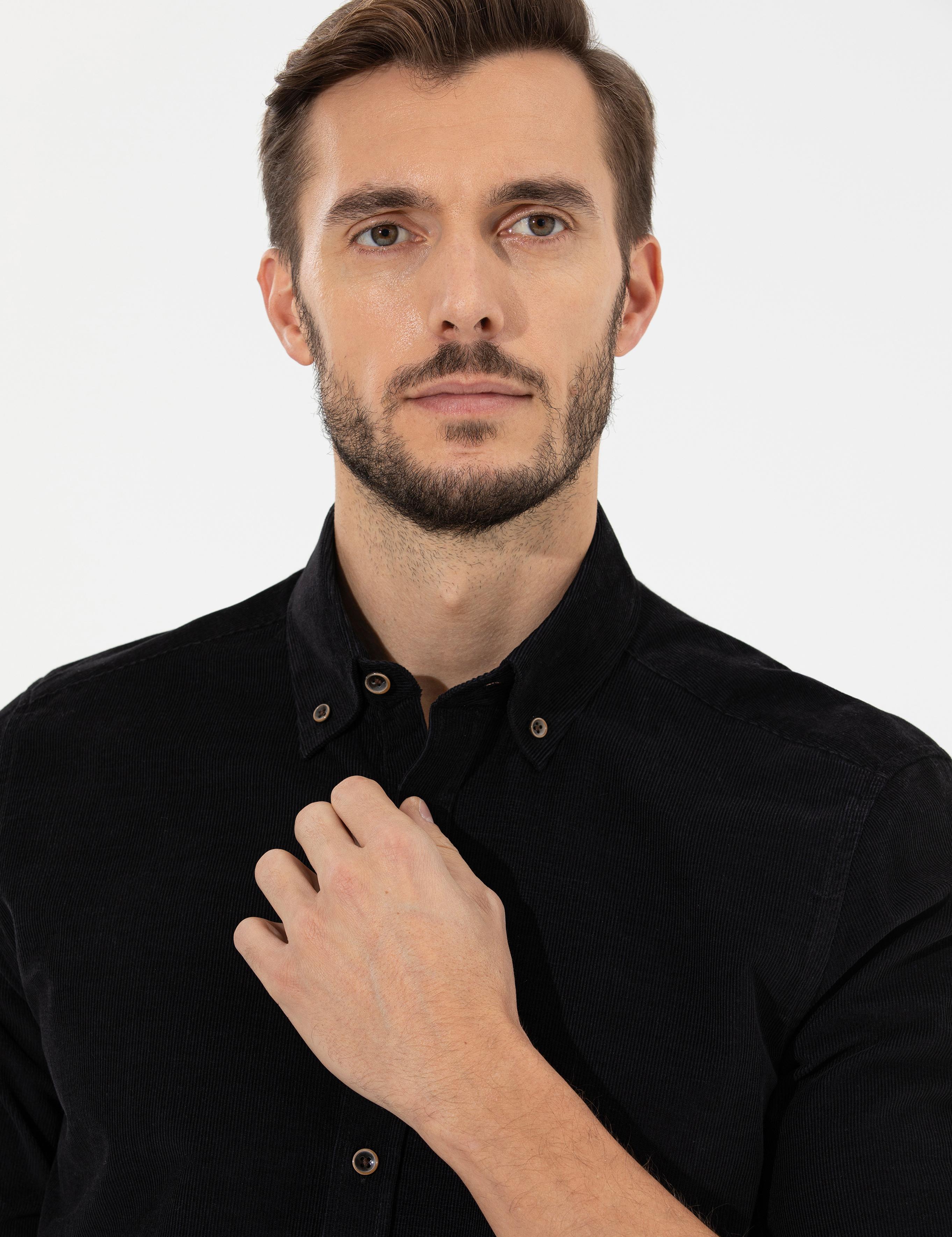 Siyah Regular Fit Uzun Kollu Gömlek