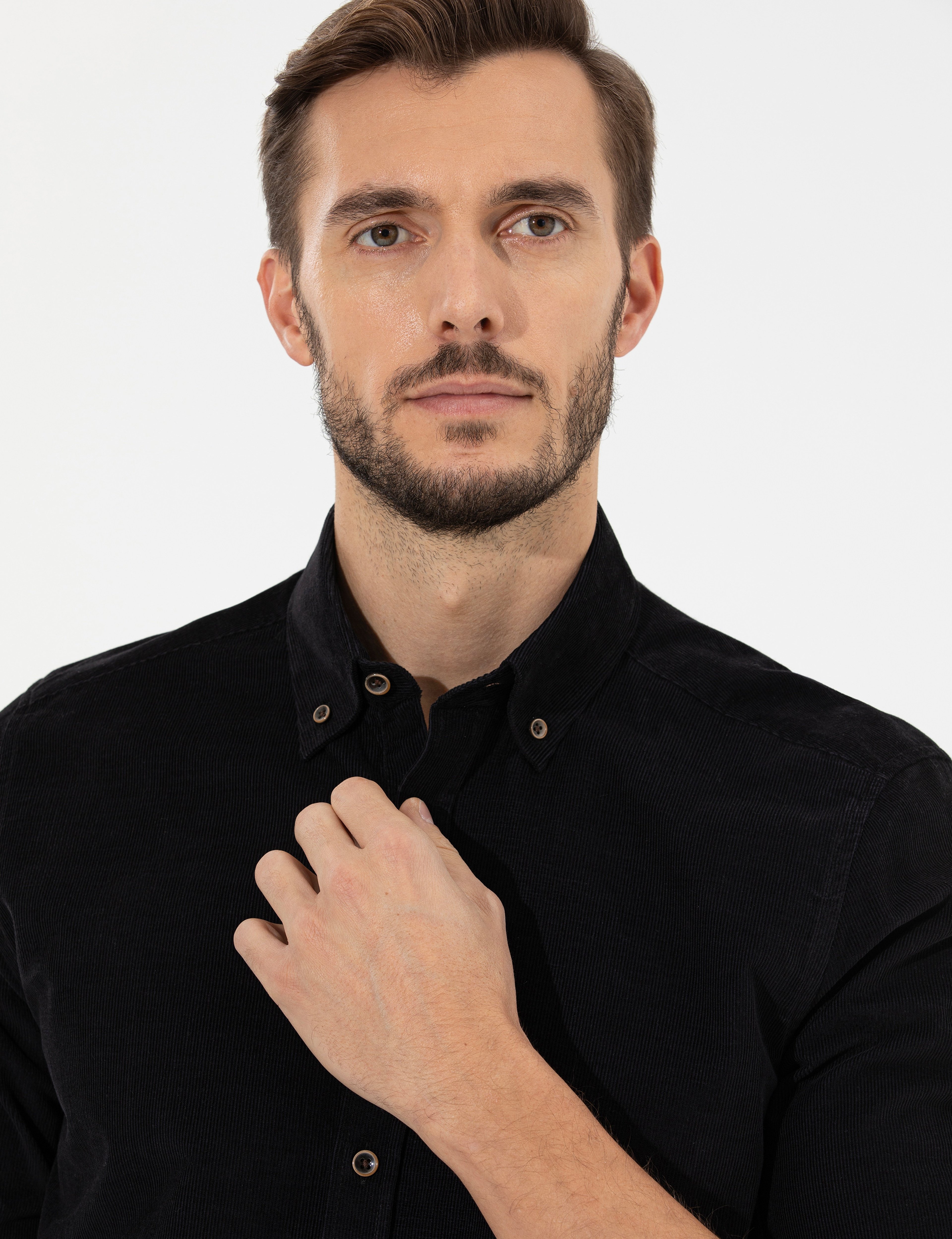 Siyah Regular Fit Uzun Kollu Gömlek - Image 2