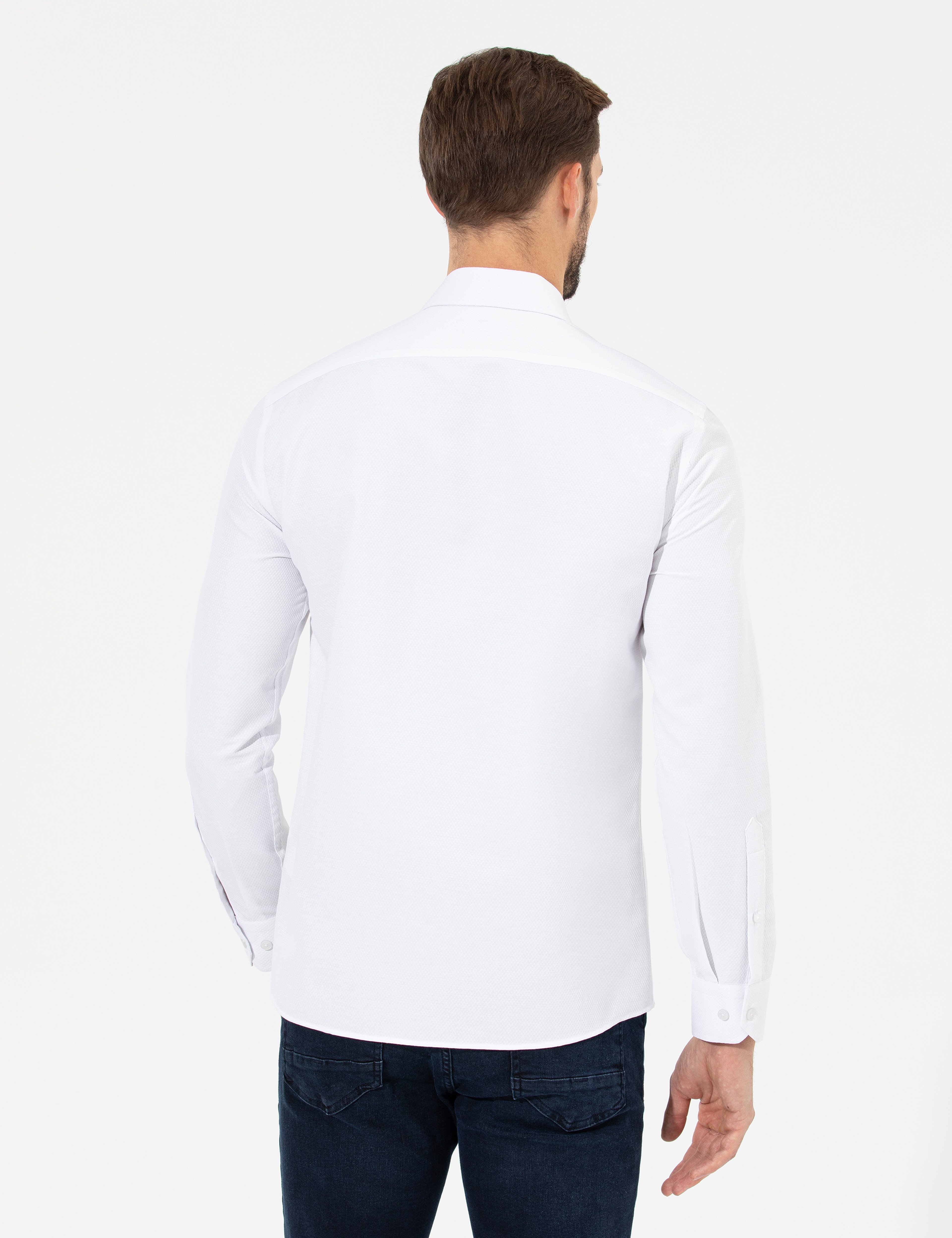 Beyaz Slim Fit Uzun Kollu Gömlek