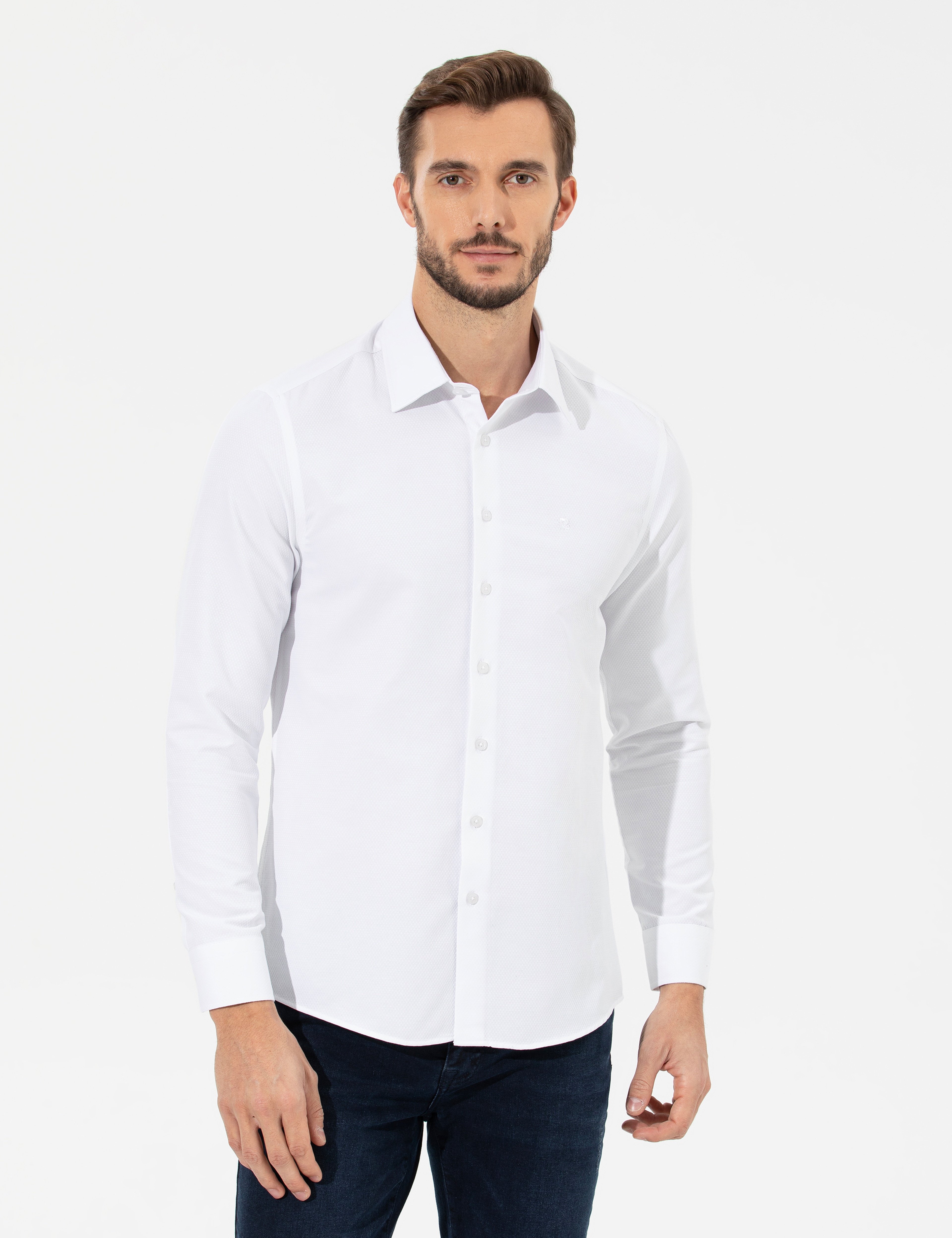 Beyaz Slim Fit Uzun Kollu Gömlek - Image 3
