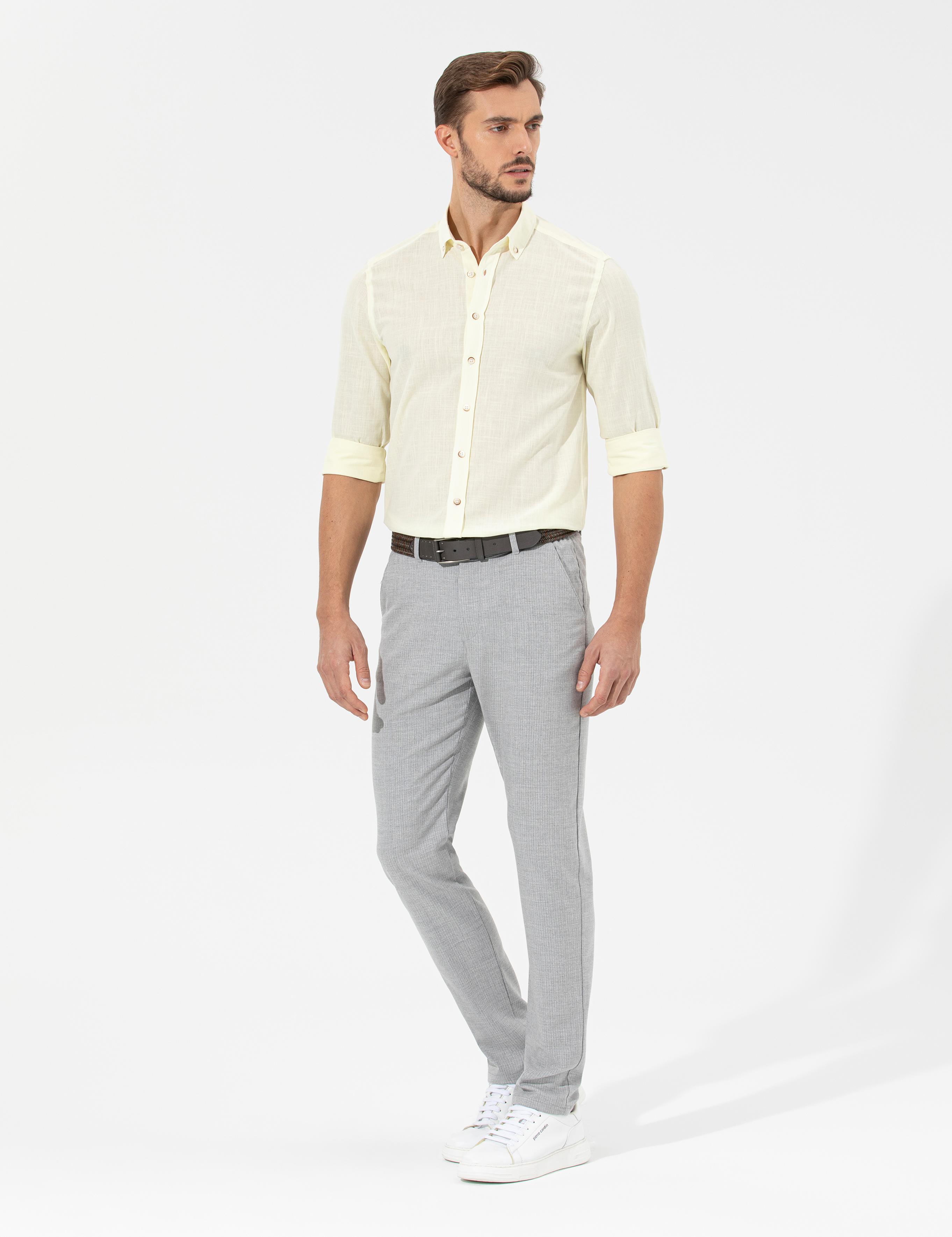 Sarı Slim Fit Uzun Kollu Gömlek