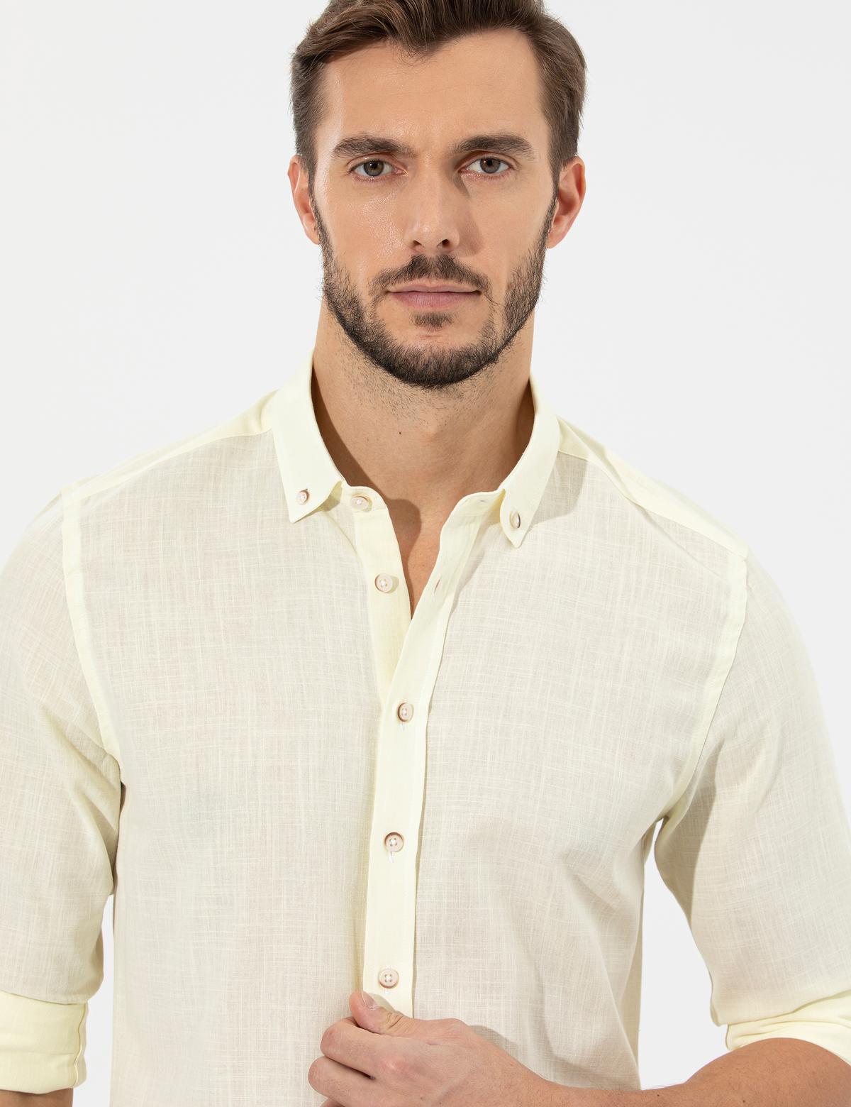 Sarı Slim Fit Uzun Kollu Gömlek - 50268183081