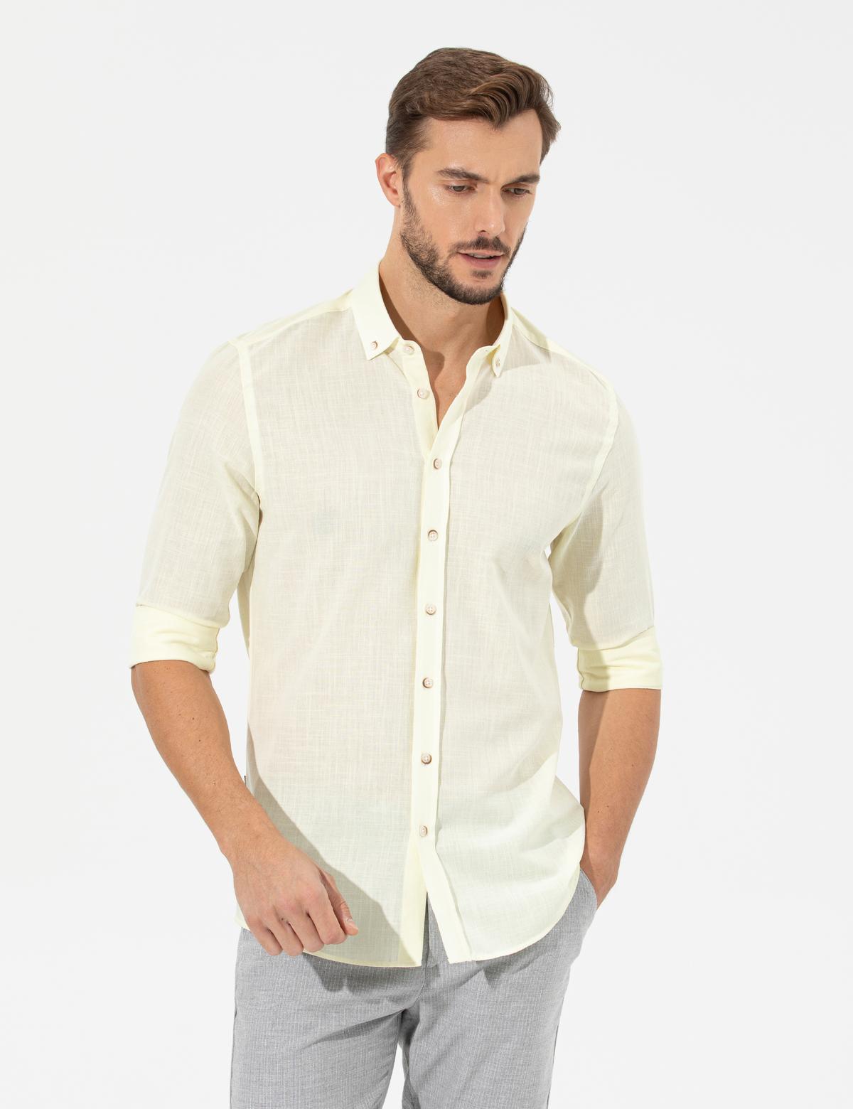 Sarı Slim Fit Uzun Kollu Gömlek - 50268183081