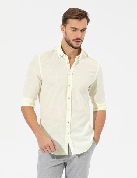 Sarı Slim Fit Uzun Kollu Gömlek - 50268183081
