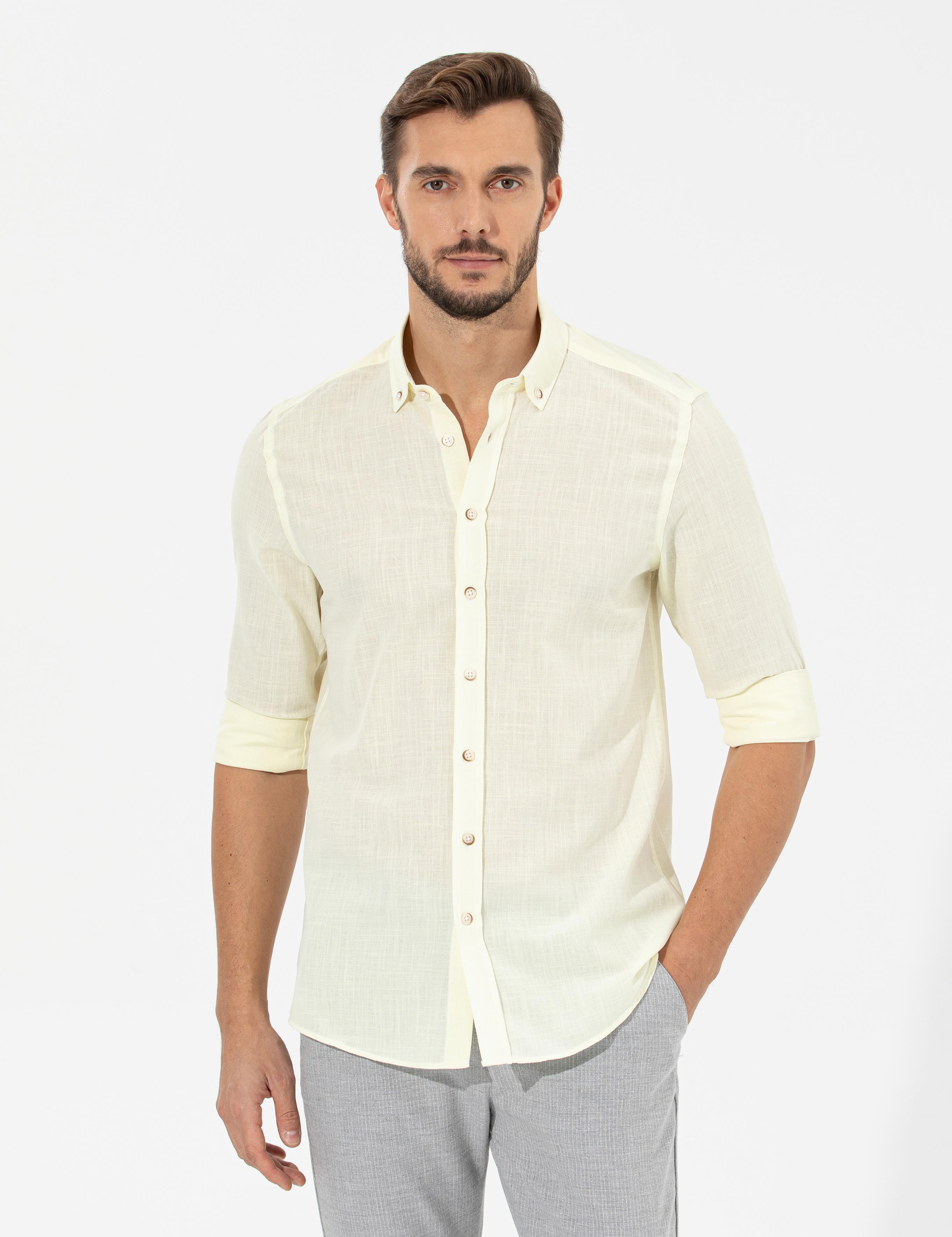 Sarı Slim Fit Uzun Kollu Gömlek