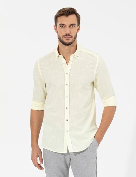 Sarı Slim Fit Uzun Kollu Gömlek - 50268183081