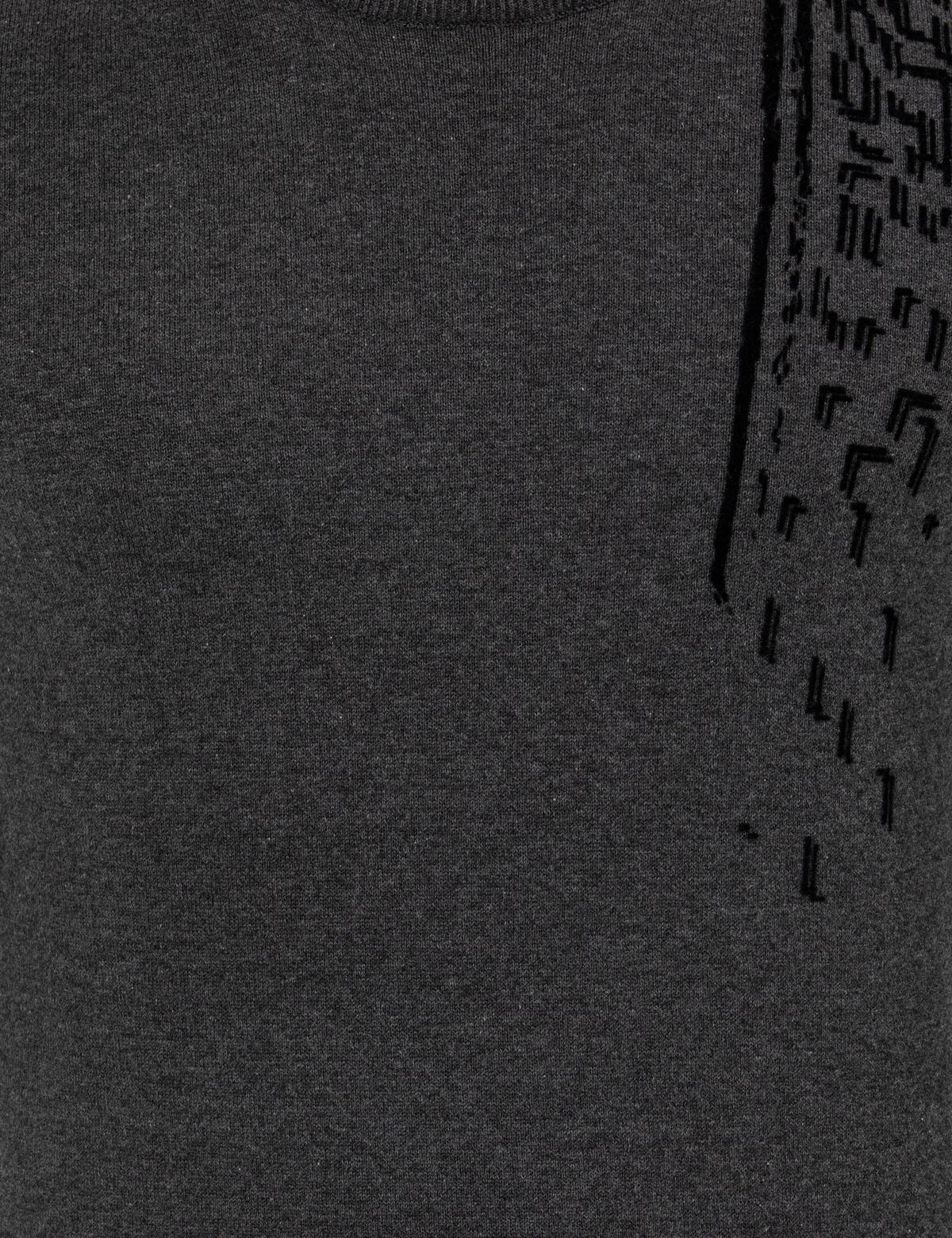 Gri Melanj Slim Fit Bisiklet Yaka Triko Kazak - 50258795023