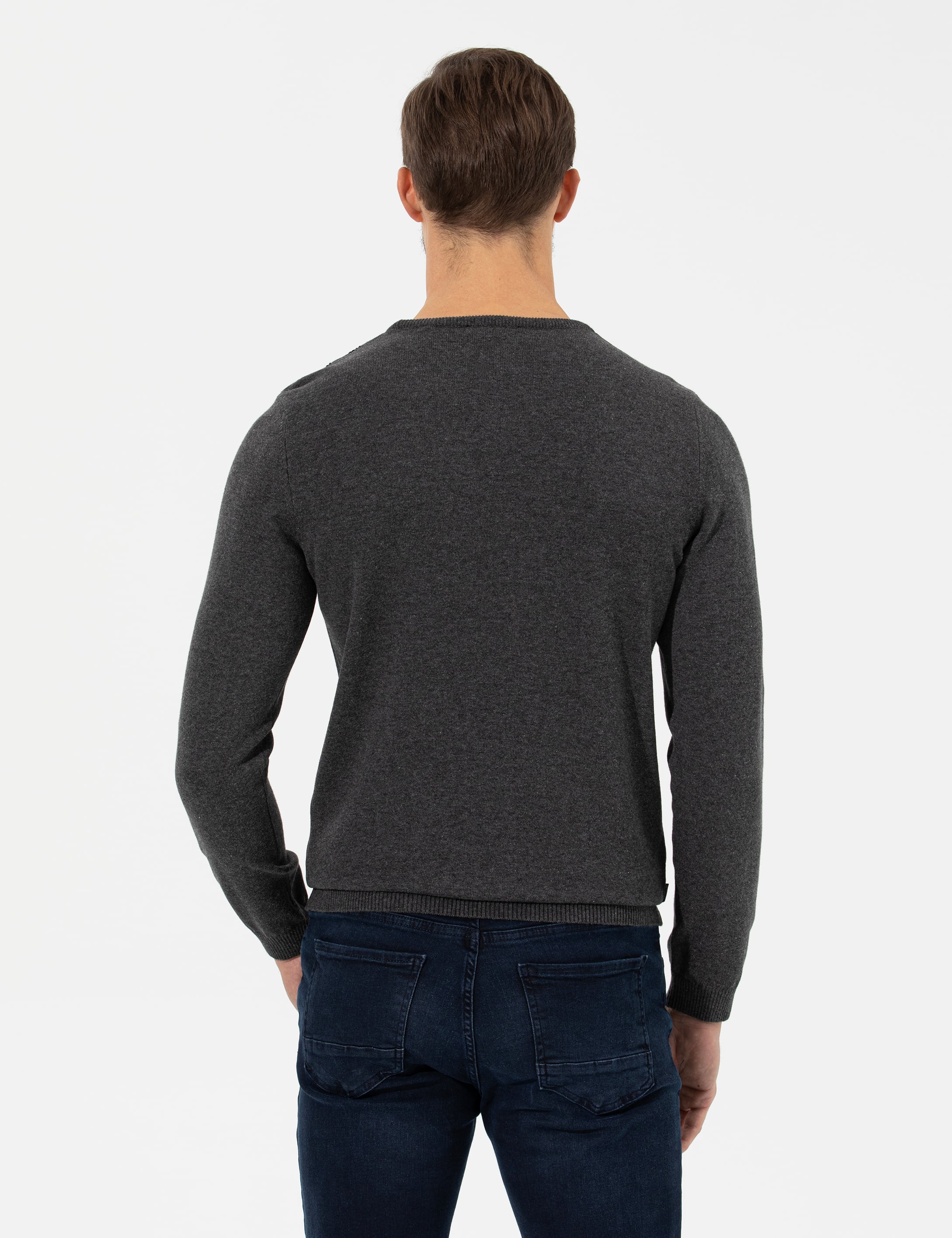 Pierre Cardin Gri Melanj Slim Fit Bisiklet Yaka Triko Kazak görsel 5