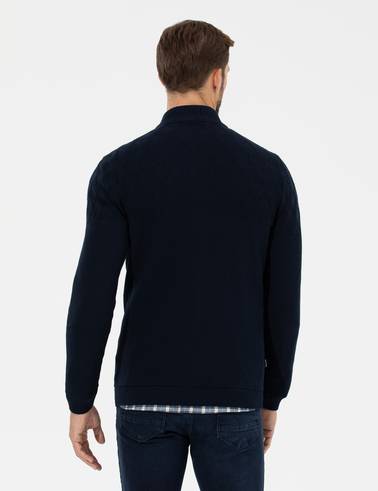 Lacivert Slim Fit Fermuarlı Triko Hırka