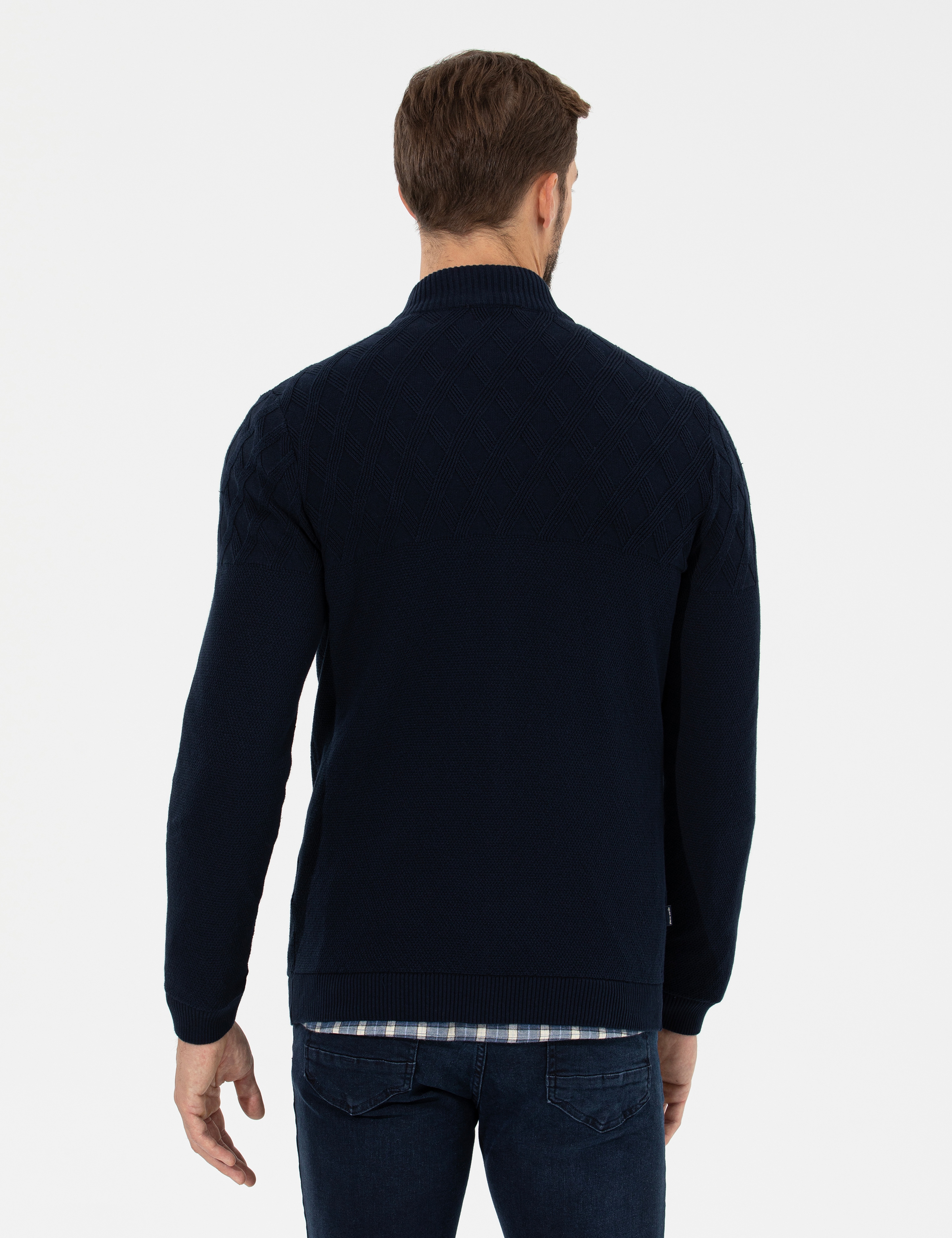 Lacivert Slim Fit Fermuarlı Triko Hırka - Image 5