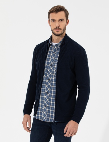 Lacivert Slim Fit Fermuarlı Triko Hırka