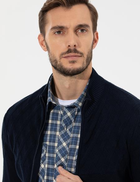 Lacivert Slim Fit Fermuarlı Triko Hırka - 50258802026