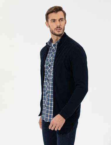 Lacivert Slim Fit Fermuarlı Triko Hırka