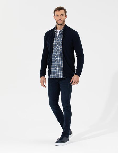 Lacivert Slim Fit Fermuarlı Triko Hırka - 50258802026