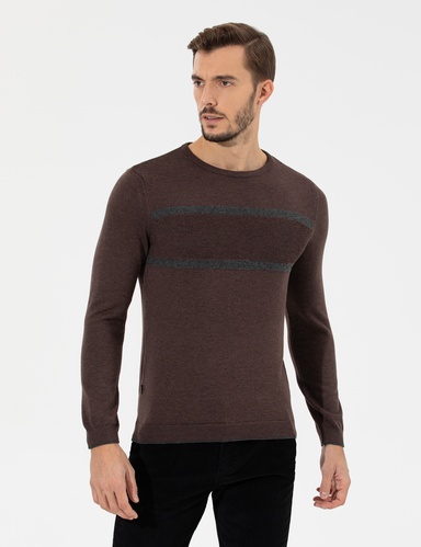 Açık Kahverengi Slim Fit Bisiklet Yaka Triko Kazak