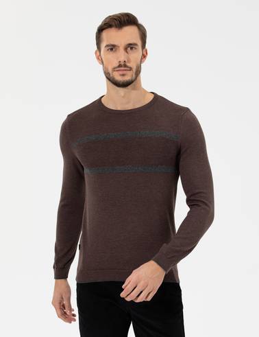 Açık Kahverengi Slim Fit Bisiklet Yaka Triko Kazak