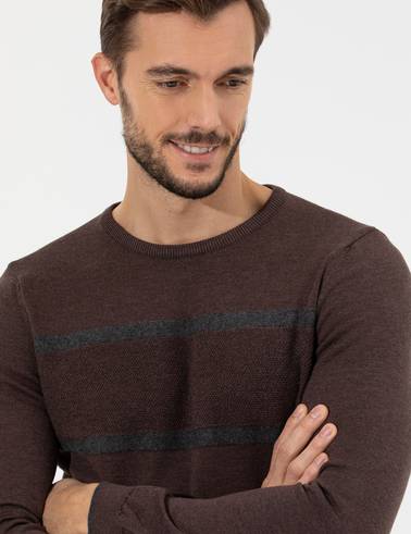 Açık Kahverengi Slim Fit Bisiklet Yaka Triko Kazak