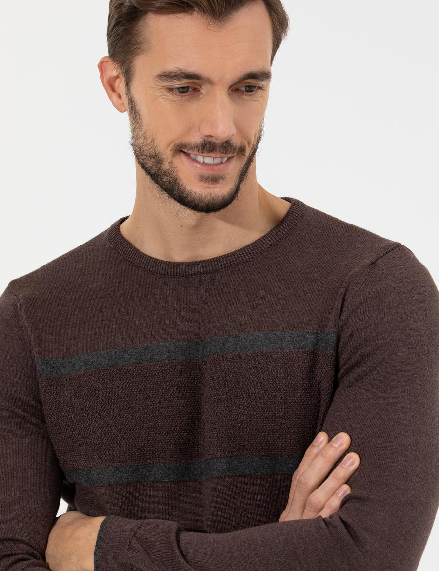 Açık Kahverengi Slim Fit Bisiklet Yaka Triko Kazak