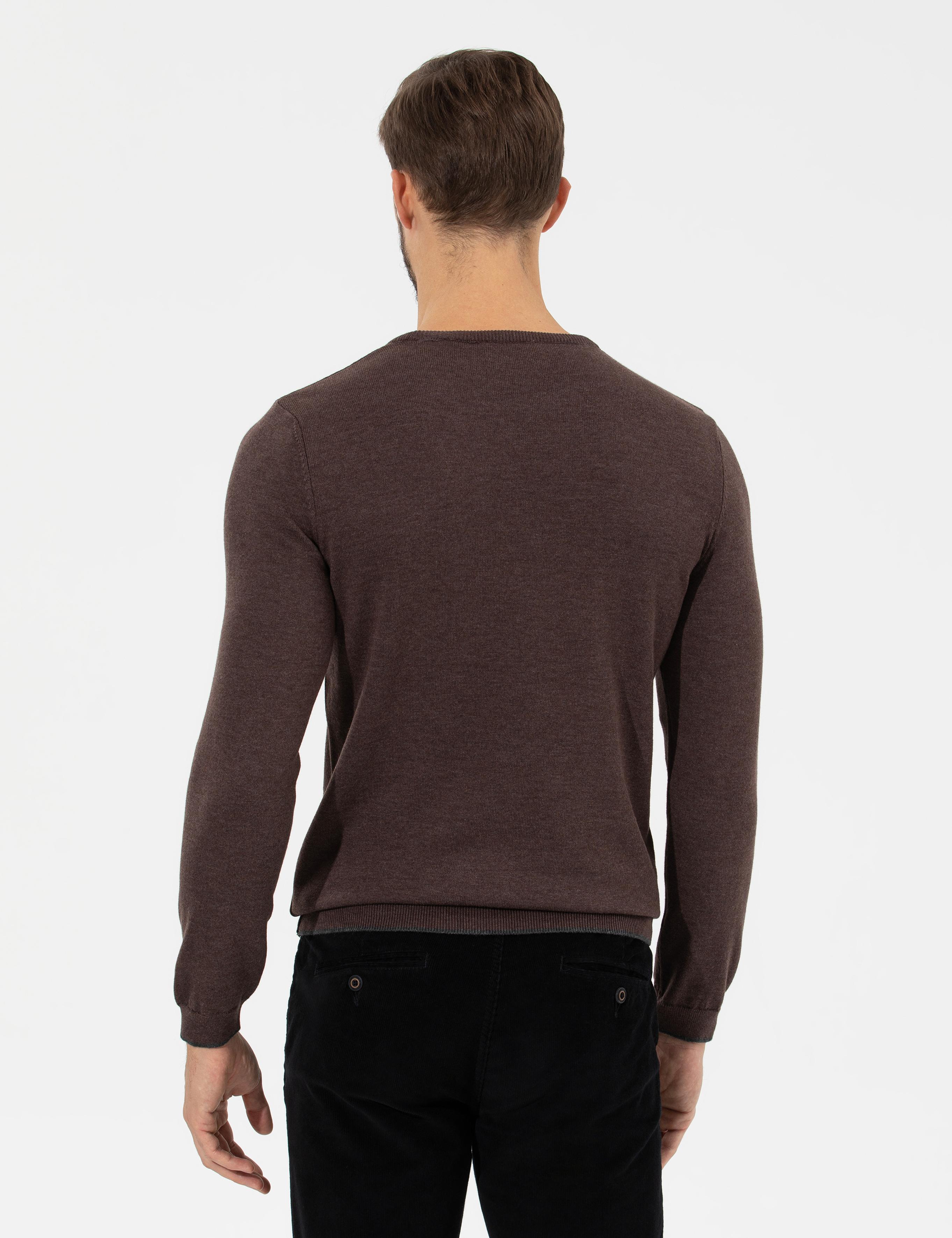 Açık Kahverengi Slim Fit Bisiklet Yaka Triko Kazak