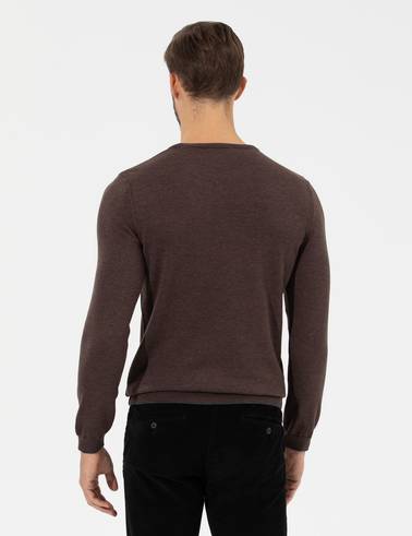 Açık Kahverengi Slim Fit Bisiklet Yaka Triko Kazak
