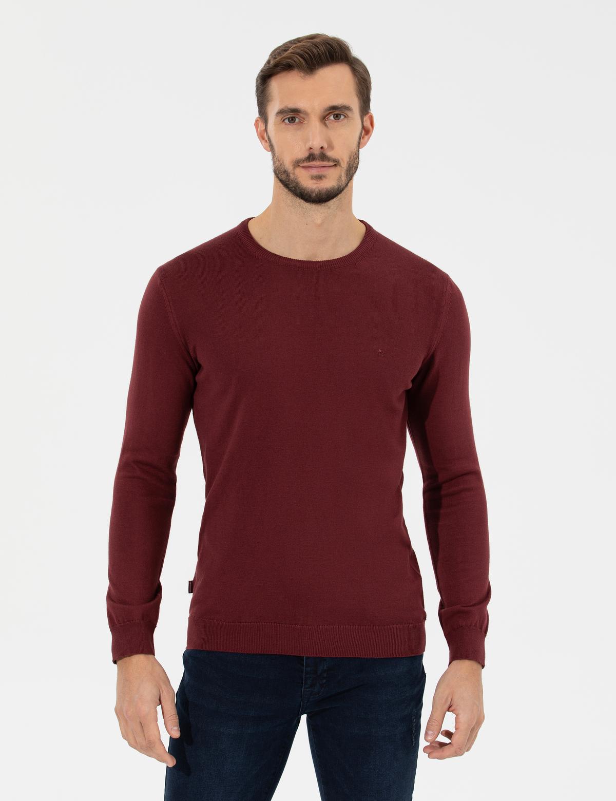 Bordo Slim Fit Bisiklet Yaka Basic Triko Kazak - 50258993038