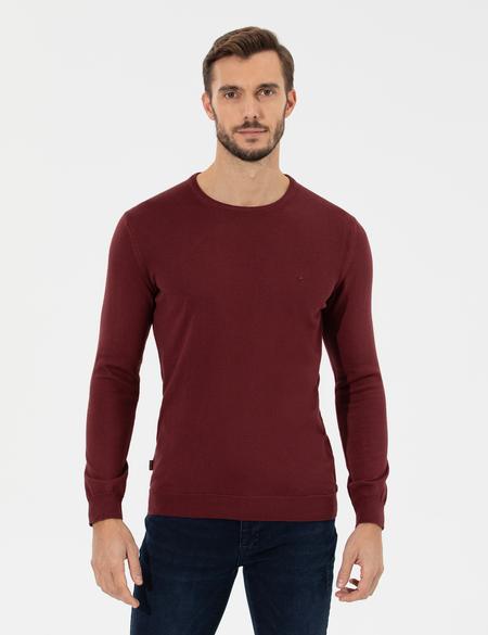 Bordo Slim Fit Bisiklet Yaka Basic Triko Kazak - 50258993038