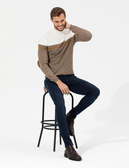 Kahverengi Slim Fit Balıkçı Yaka Triko Kazak - 50259104028