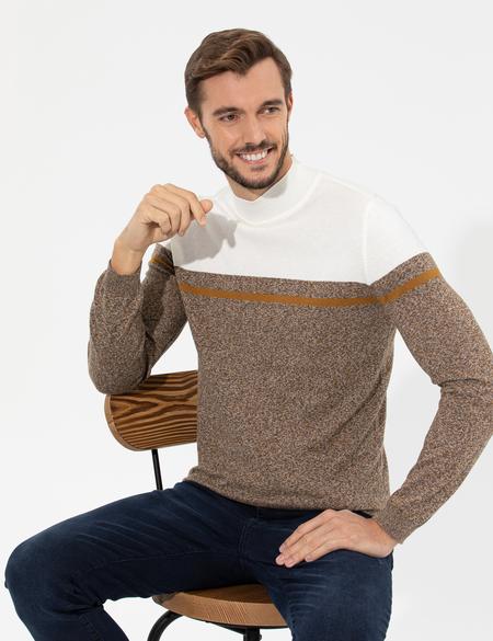 Kahverengi Slim Fit Balıkçı Yaka Triko Kazak - 50259104028