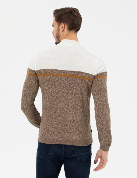 Kahverengi Slim Fit Balıkçı Yaka Triko Kazak - 50259104028