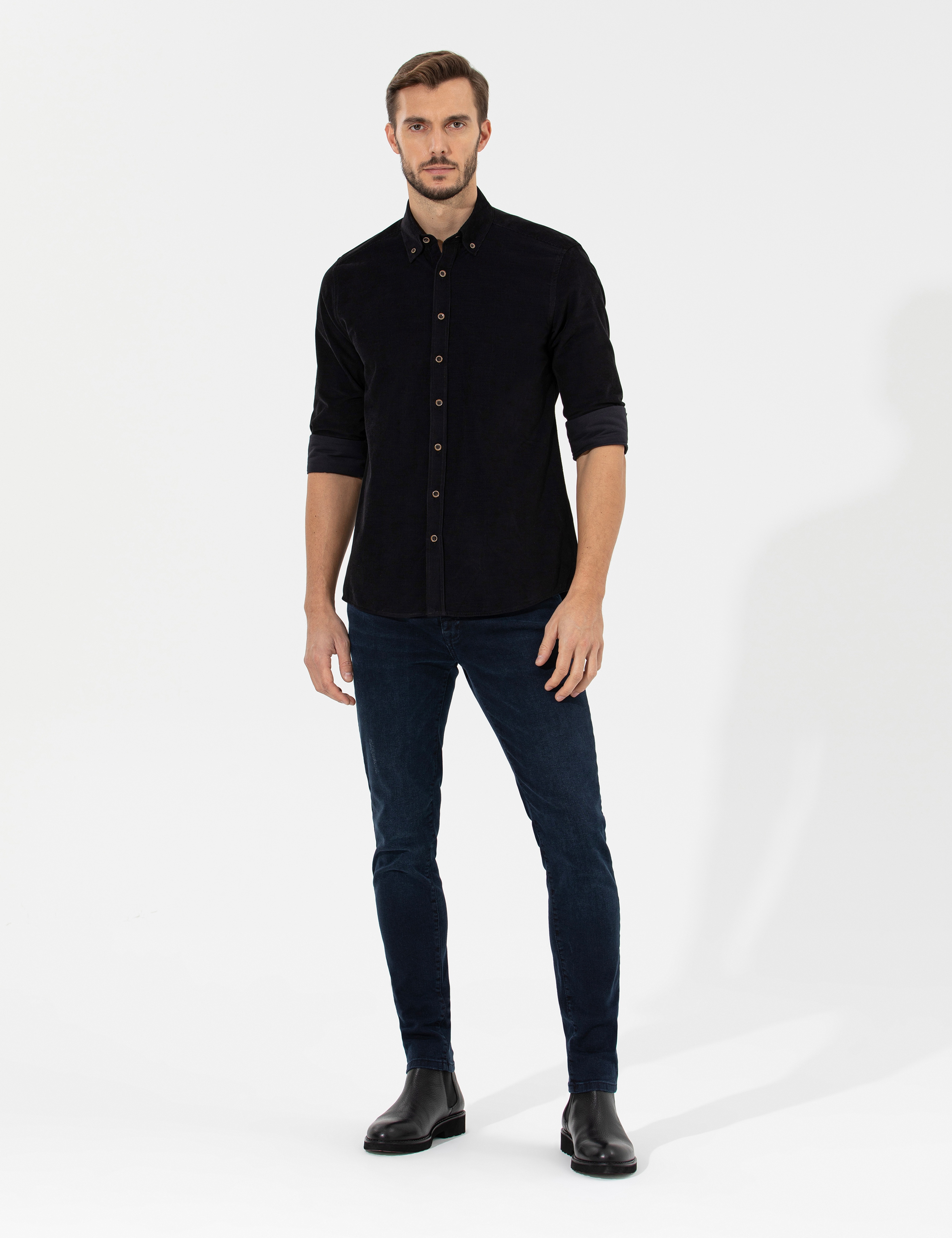 Siyah Regular Fit Uzun Kollu Gömlek - Image 4