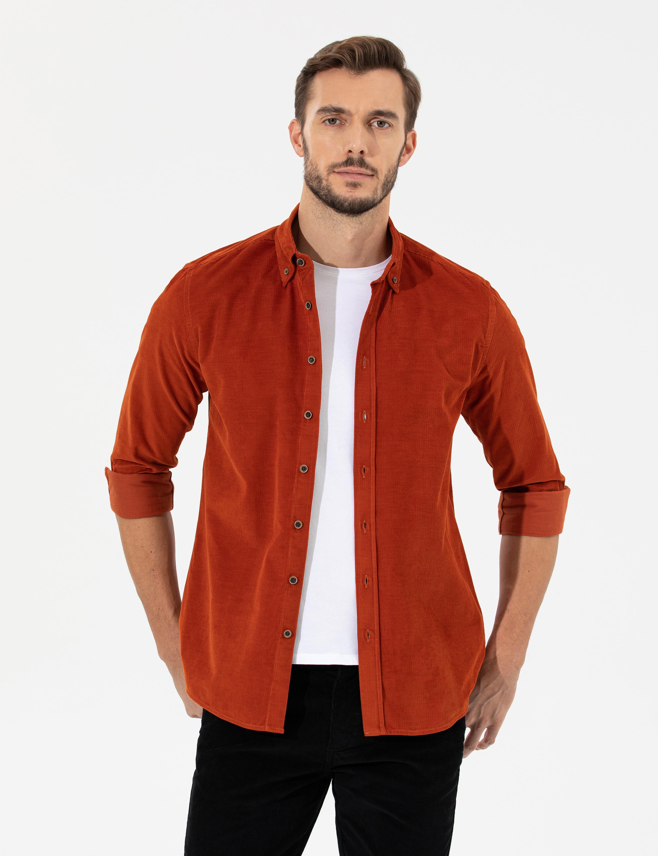 Turuncu Regular Fit Uzun Kollu Gömlek
