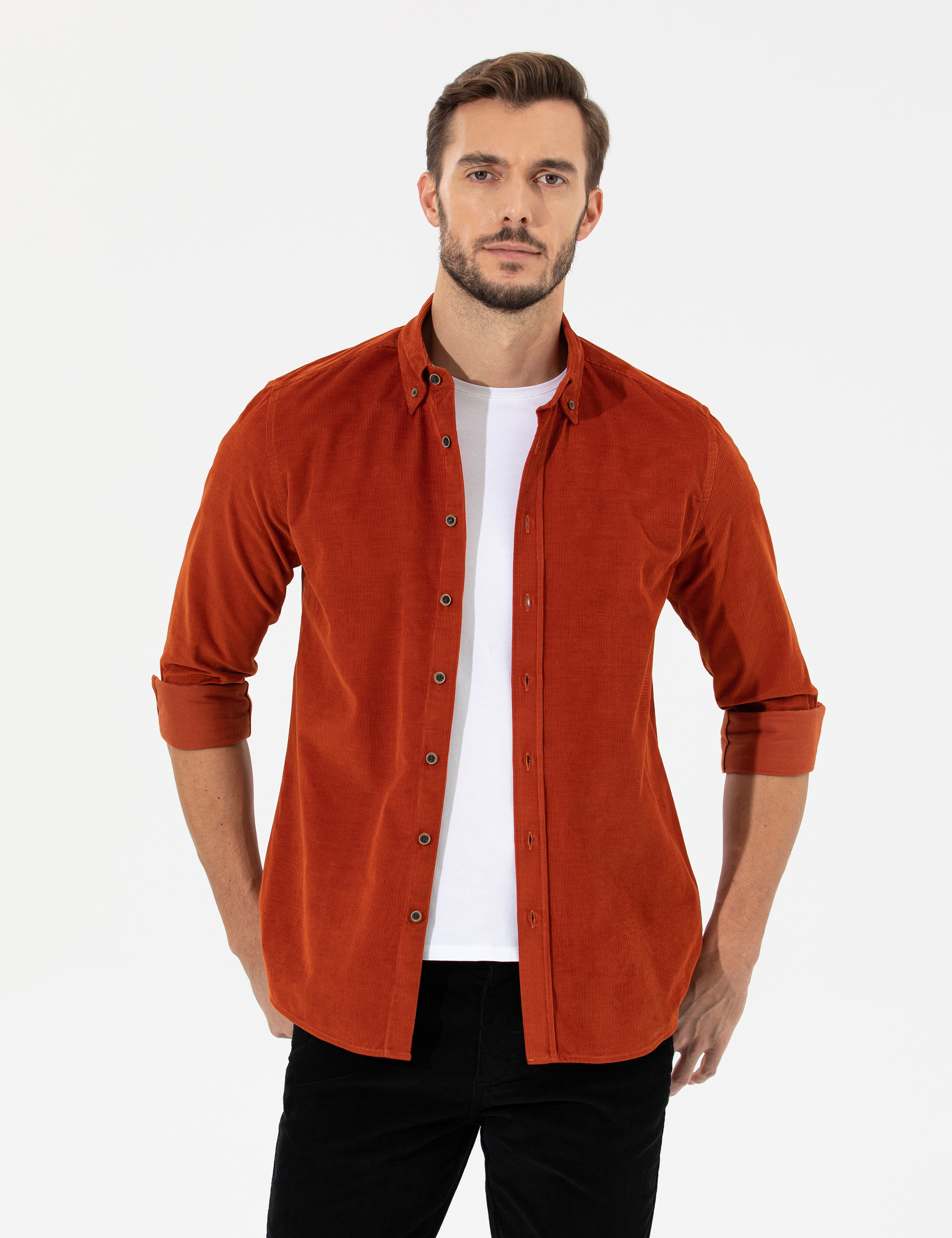 Turuncu Regular Fit Uzun Kollu Gömlek