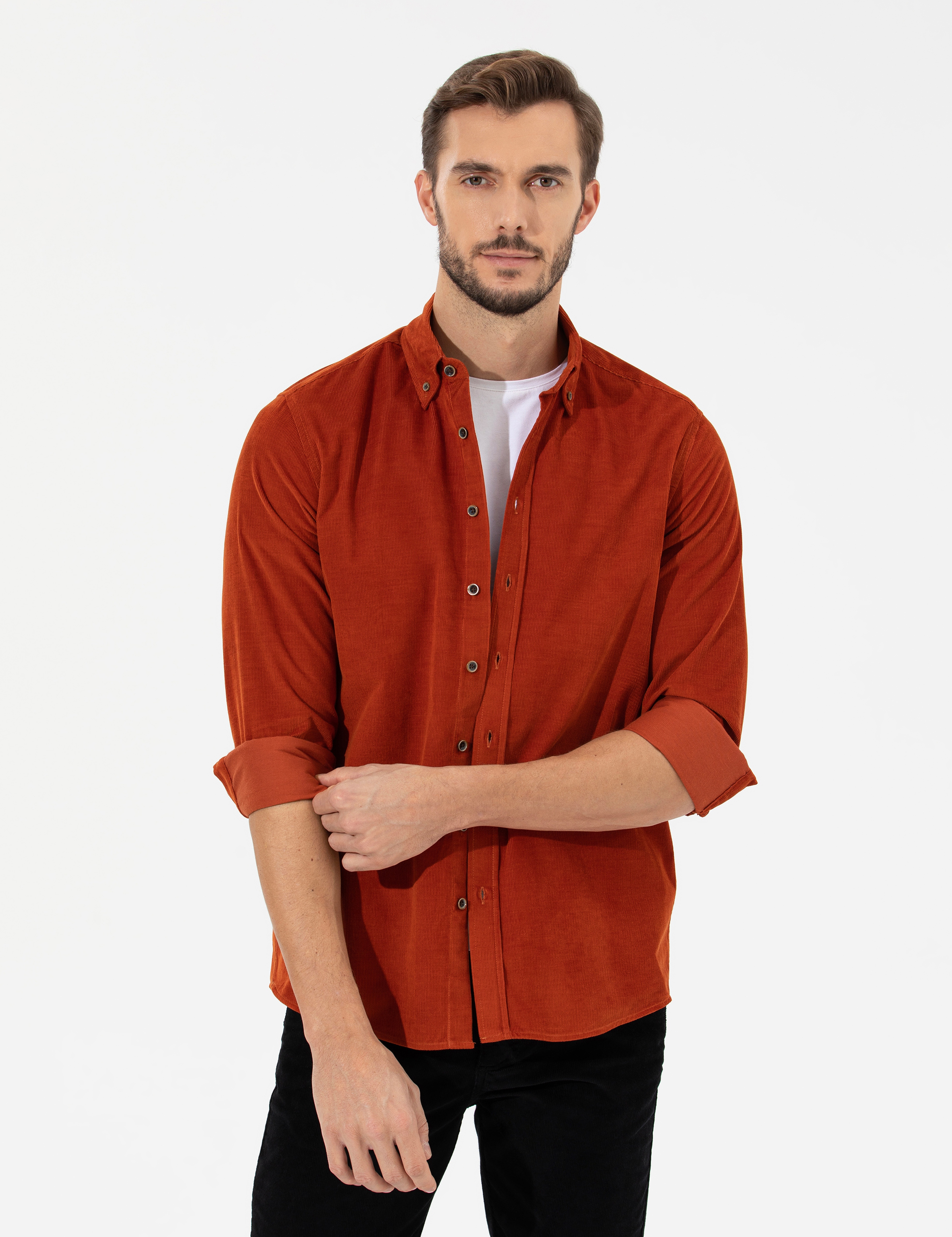 Turuncu Regular Fit Uzun Kollu Gömlek - Image 1