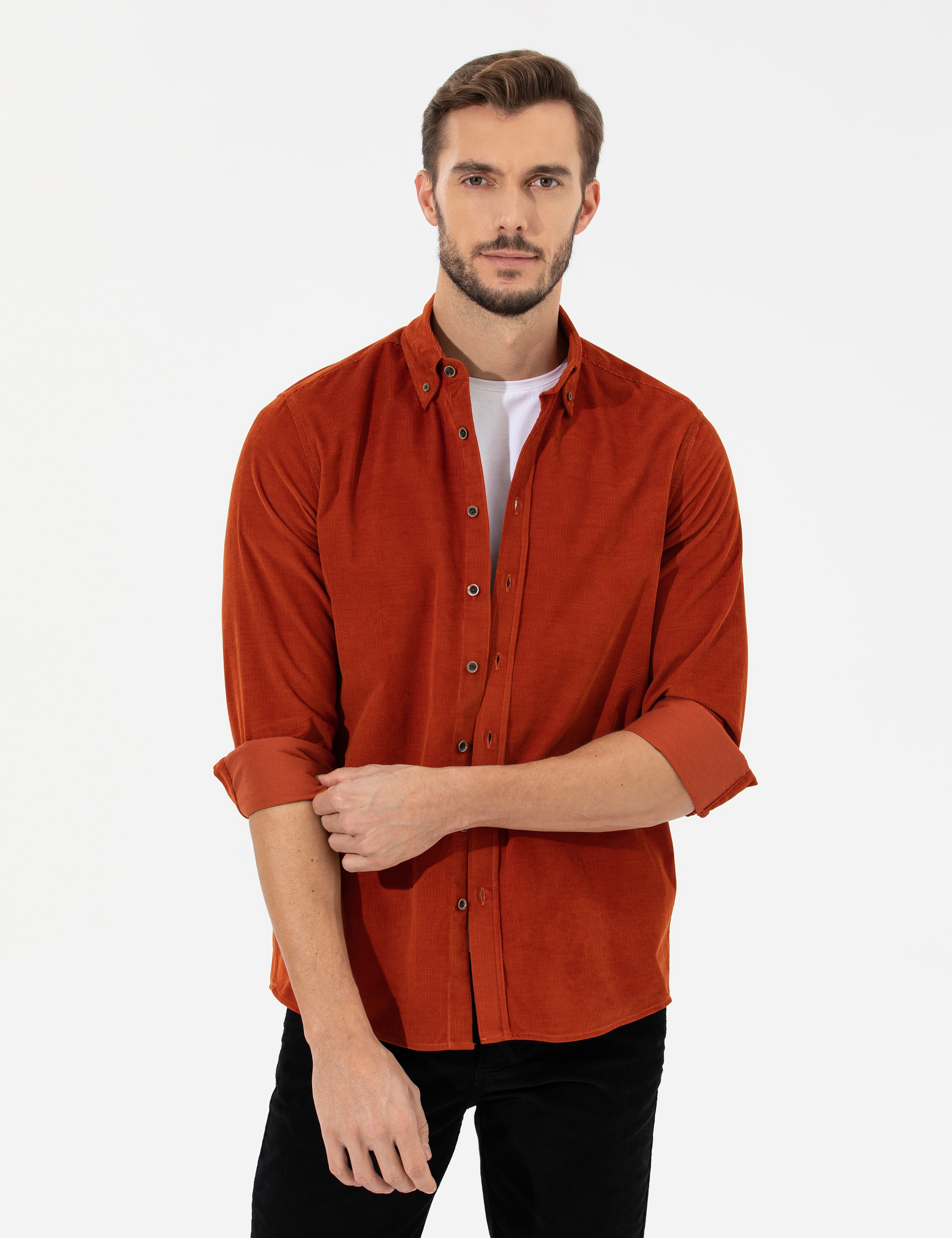 Turuncu Regular Fit Uzun Kollu Gömlek