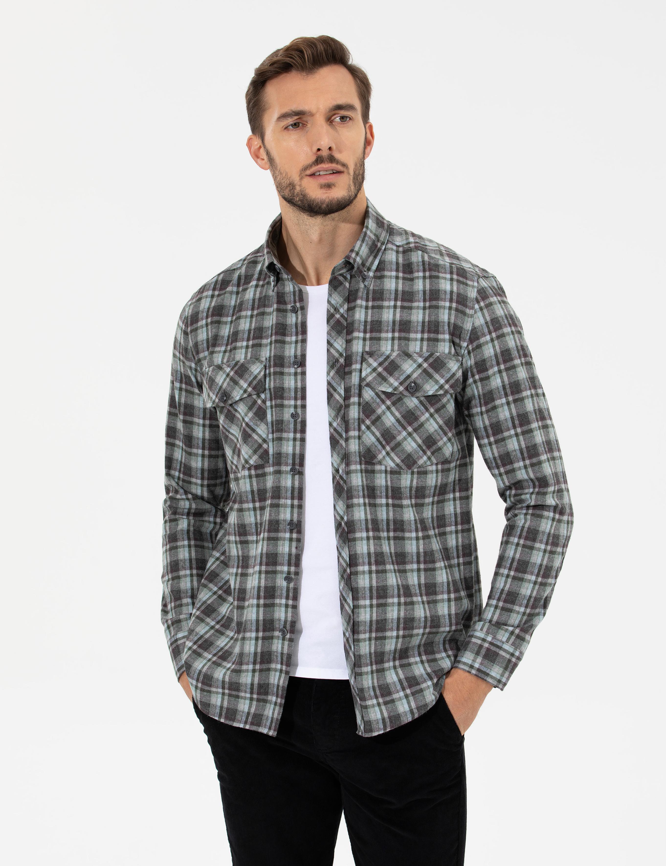 Yeşil Regular Fit Uzun Kollu Gömlek