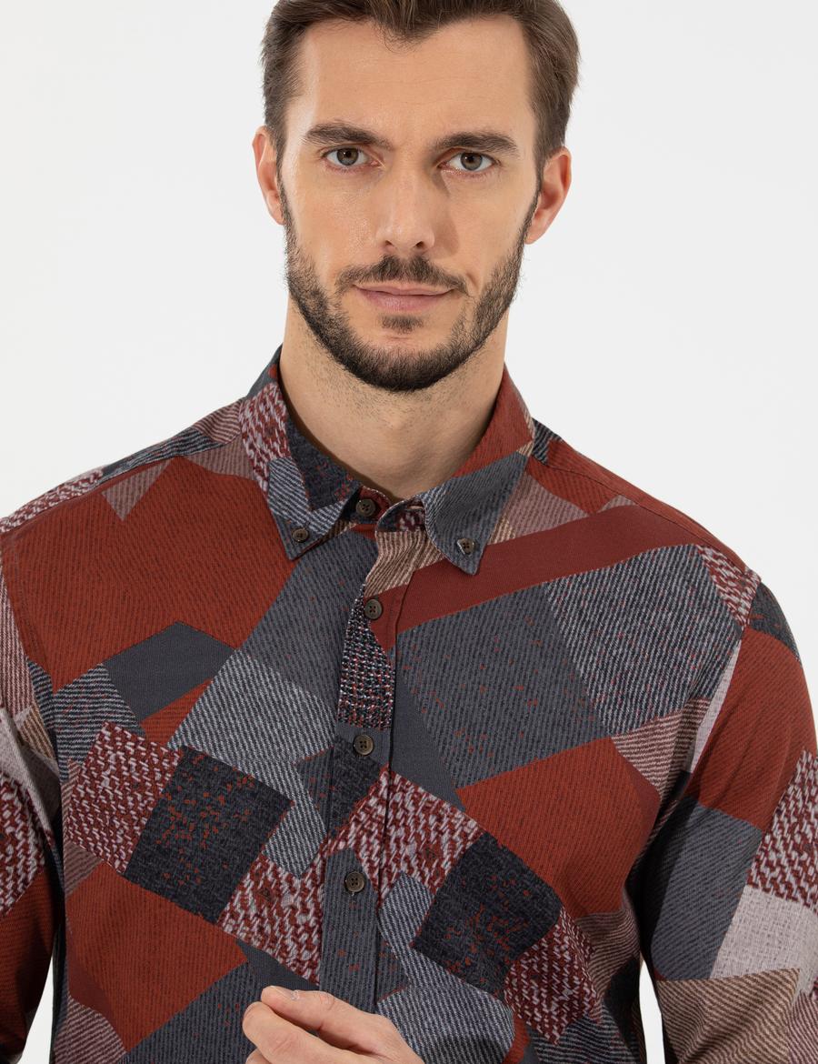 Turuncu Slim Fit Uzun Kollu Gömlek