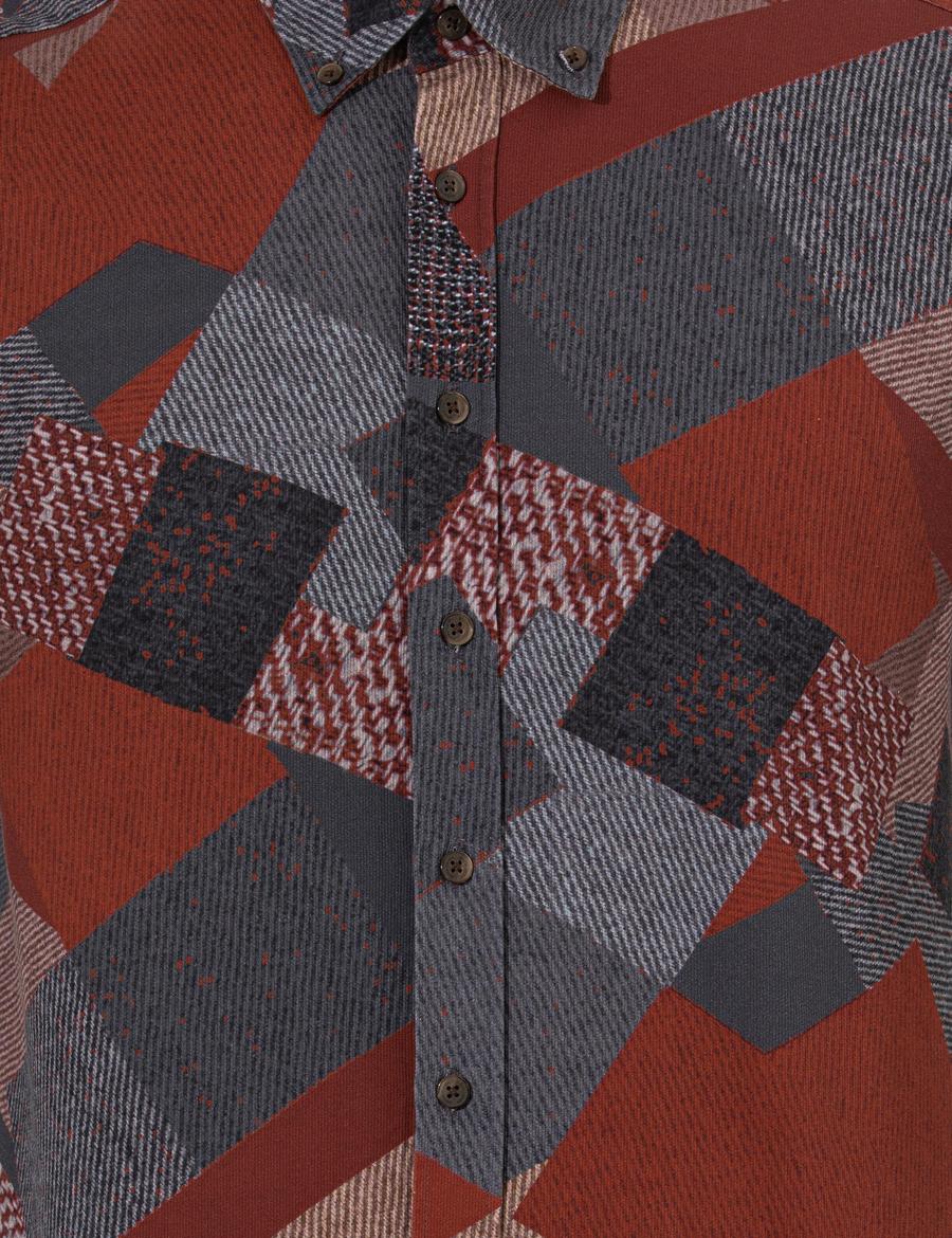 Turuncu Slim Fit Uzun Kollu Gömlek