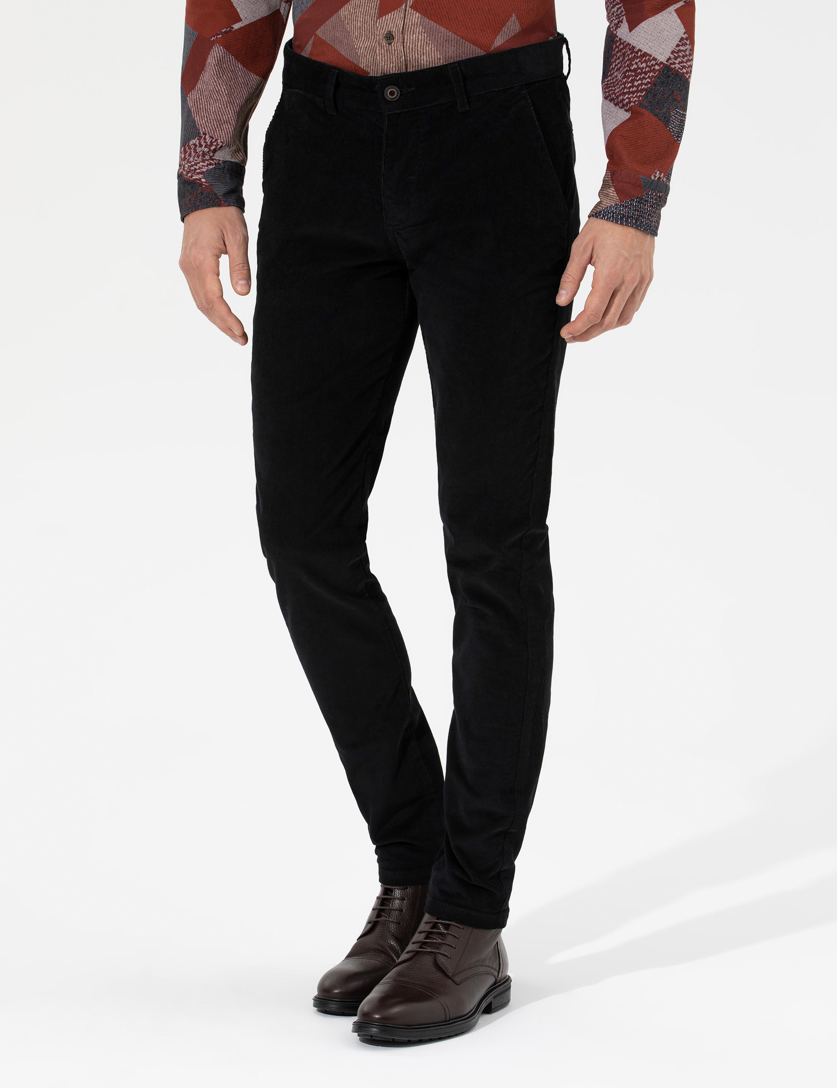 Siyah Slim Fit Kadife Kanvas Pantolon