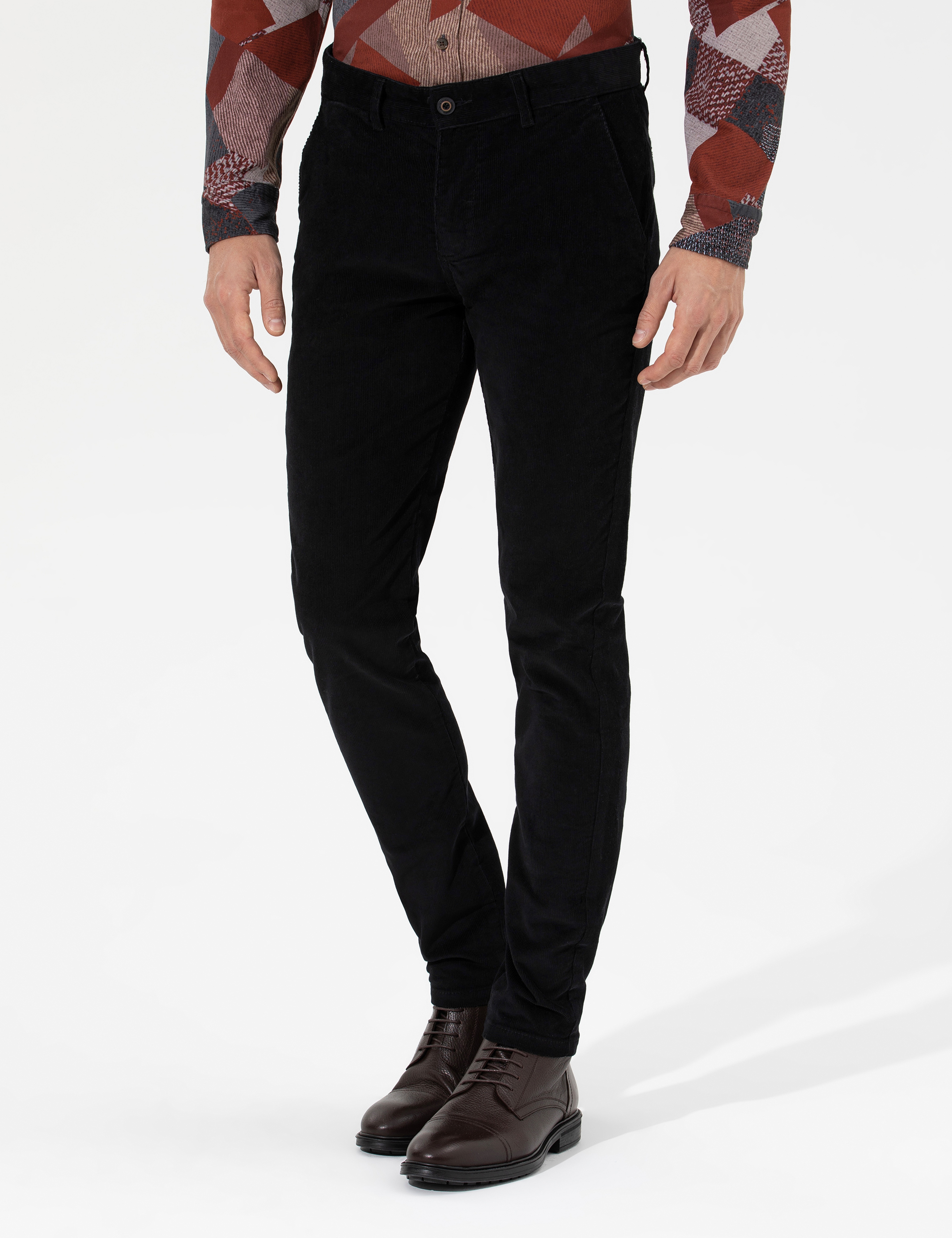 Siyah Slim Fit Kadife Kanvas Pantolon