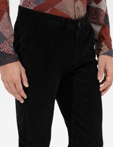Siyah Slim Fit Kadife Kanvas Pantolon