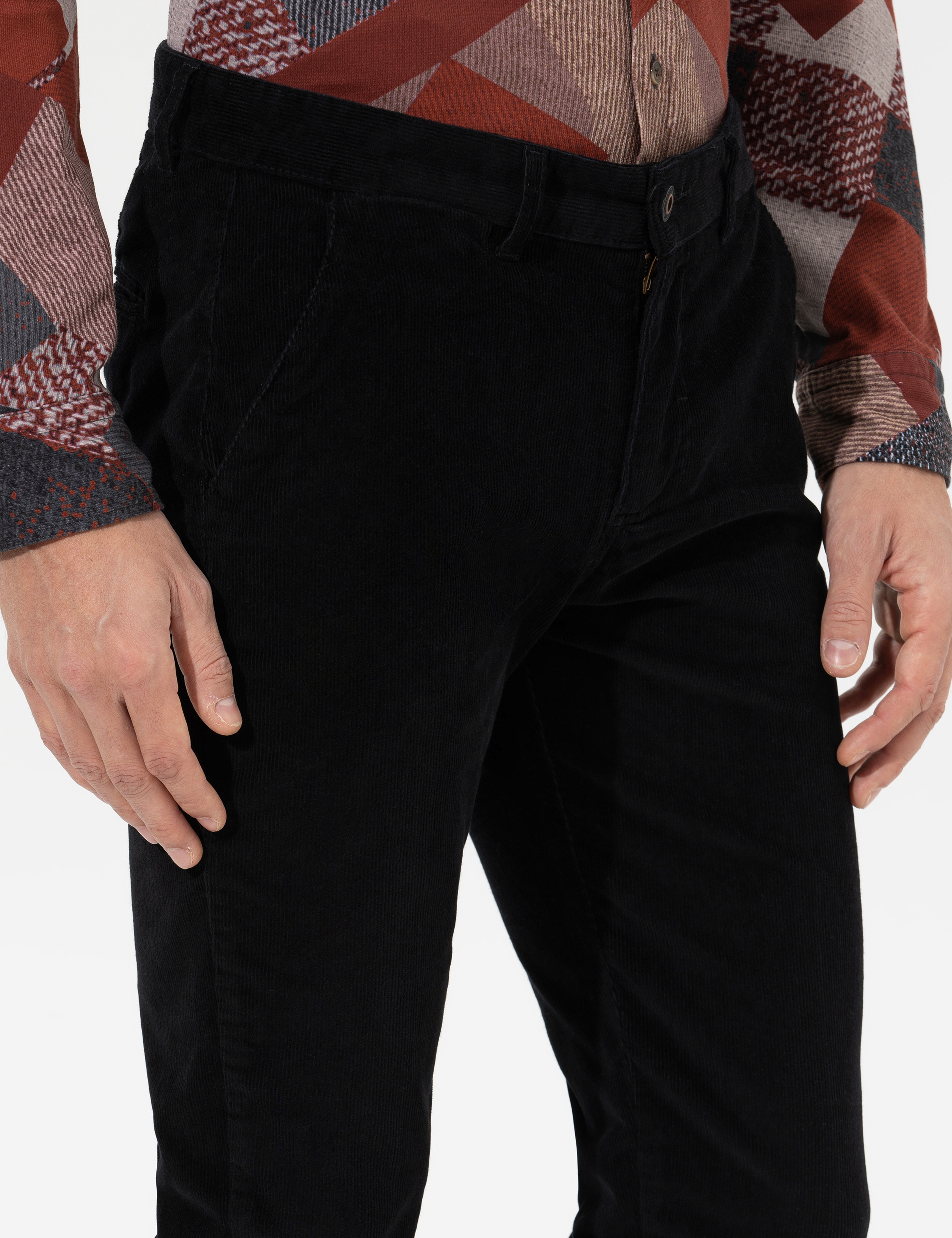 Siyah Slim Fit Kadife Kanvas Pantolon - Image 6