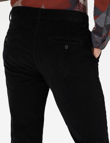 Siyah Slim Fit Kadife Kanvas Pantolon