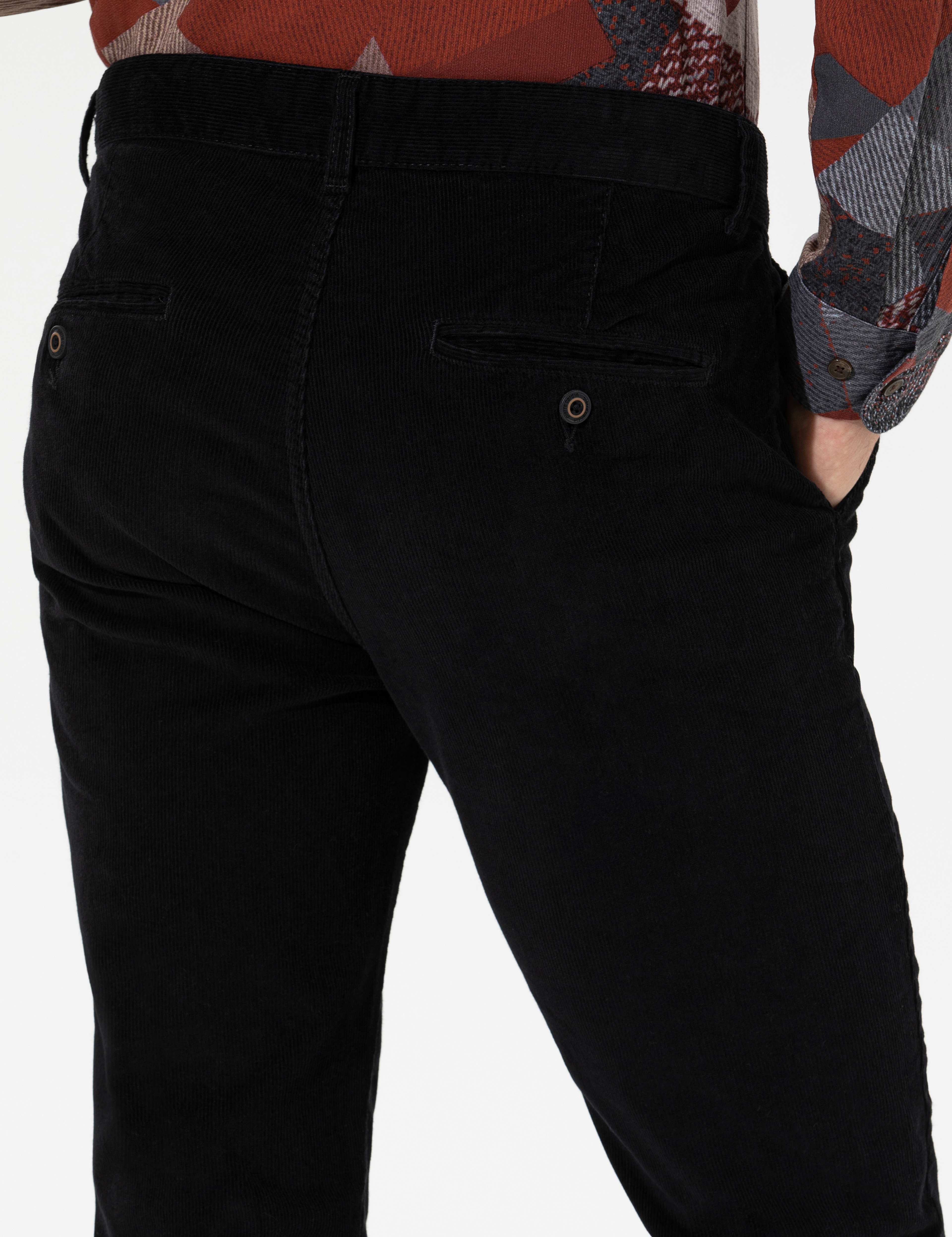 Siyah Slim Fit Kadife Kanvas Pantolon - Image 5