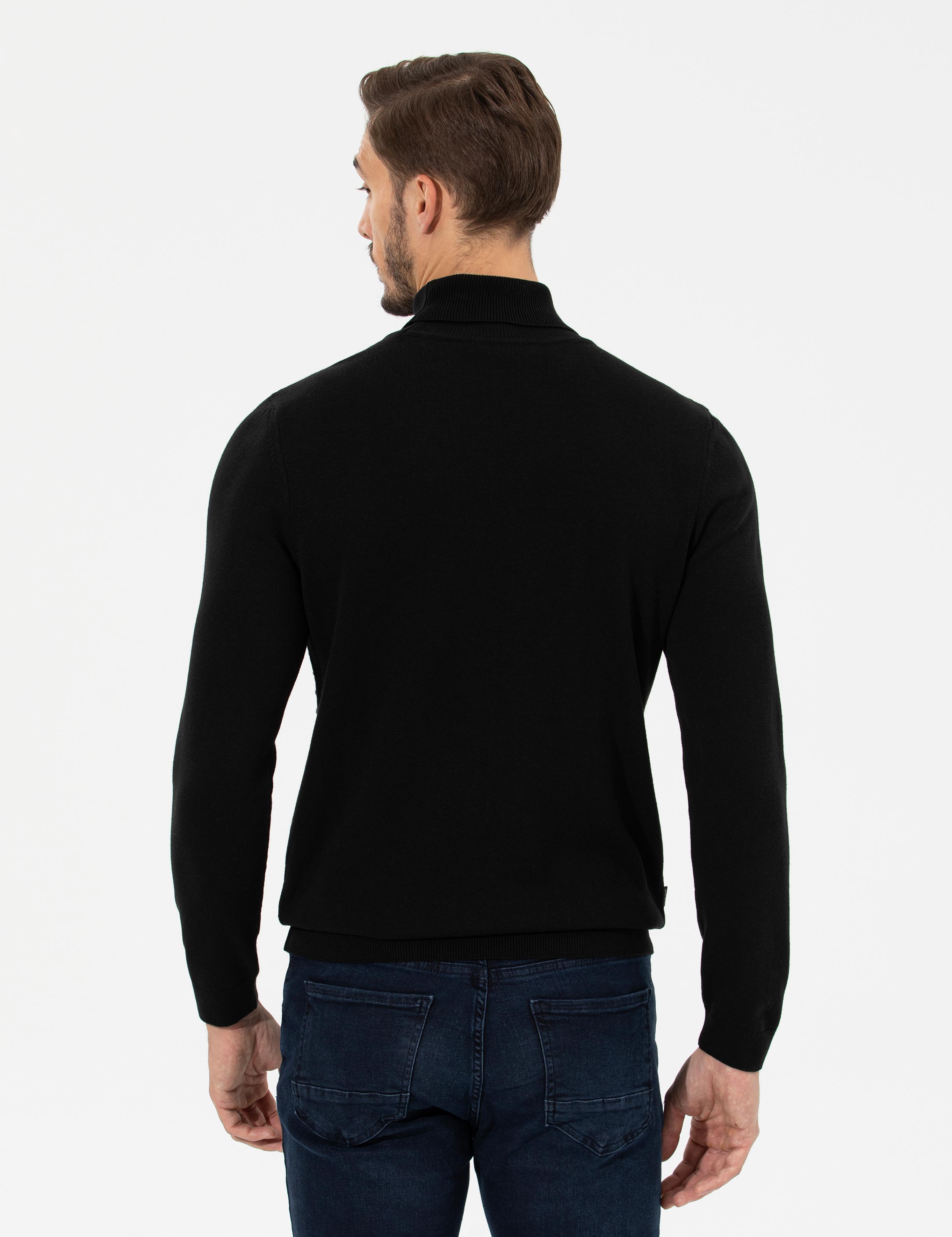 Siyah Slim Fit Balıkçı Yaka Triko Kazak