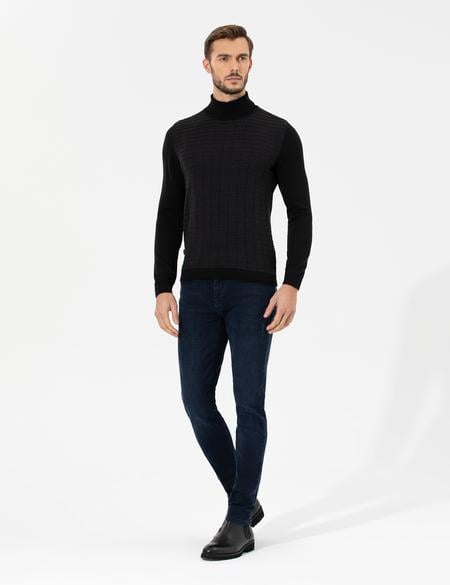 Siyah Slim Fit Balıkçı Yaka Triko Kazak - 50259787028